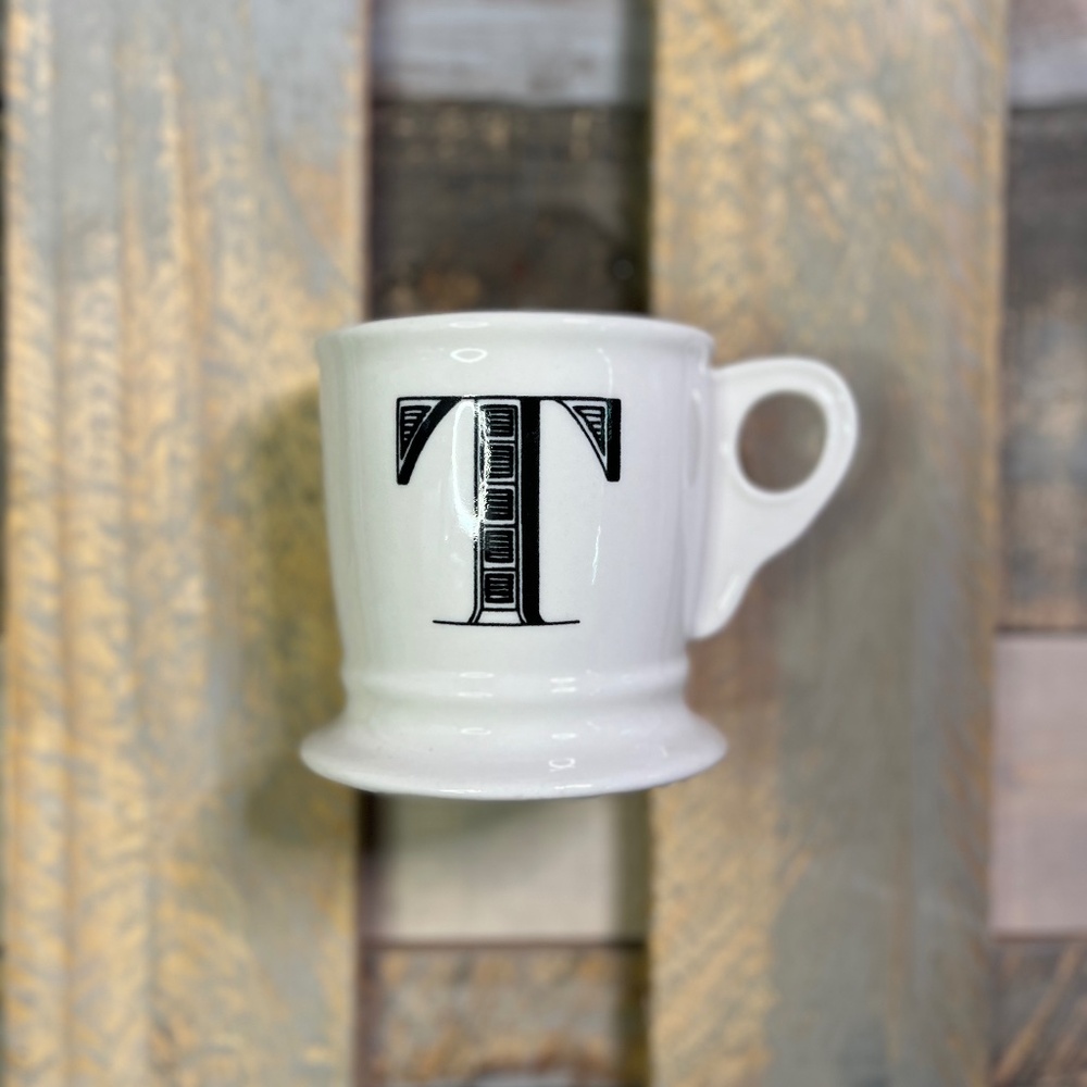EUC Classic T {Anthropologie} Black White Monogram Coffee Mug + Initial Tea Cup